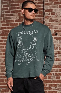 Shirts<Youngla 804 For All The Dogs Longsleeves Black Wash|Brown Wash|Deep Teal Wash|Grey Wash