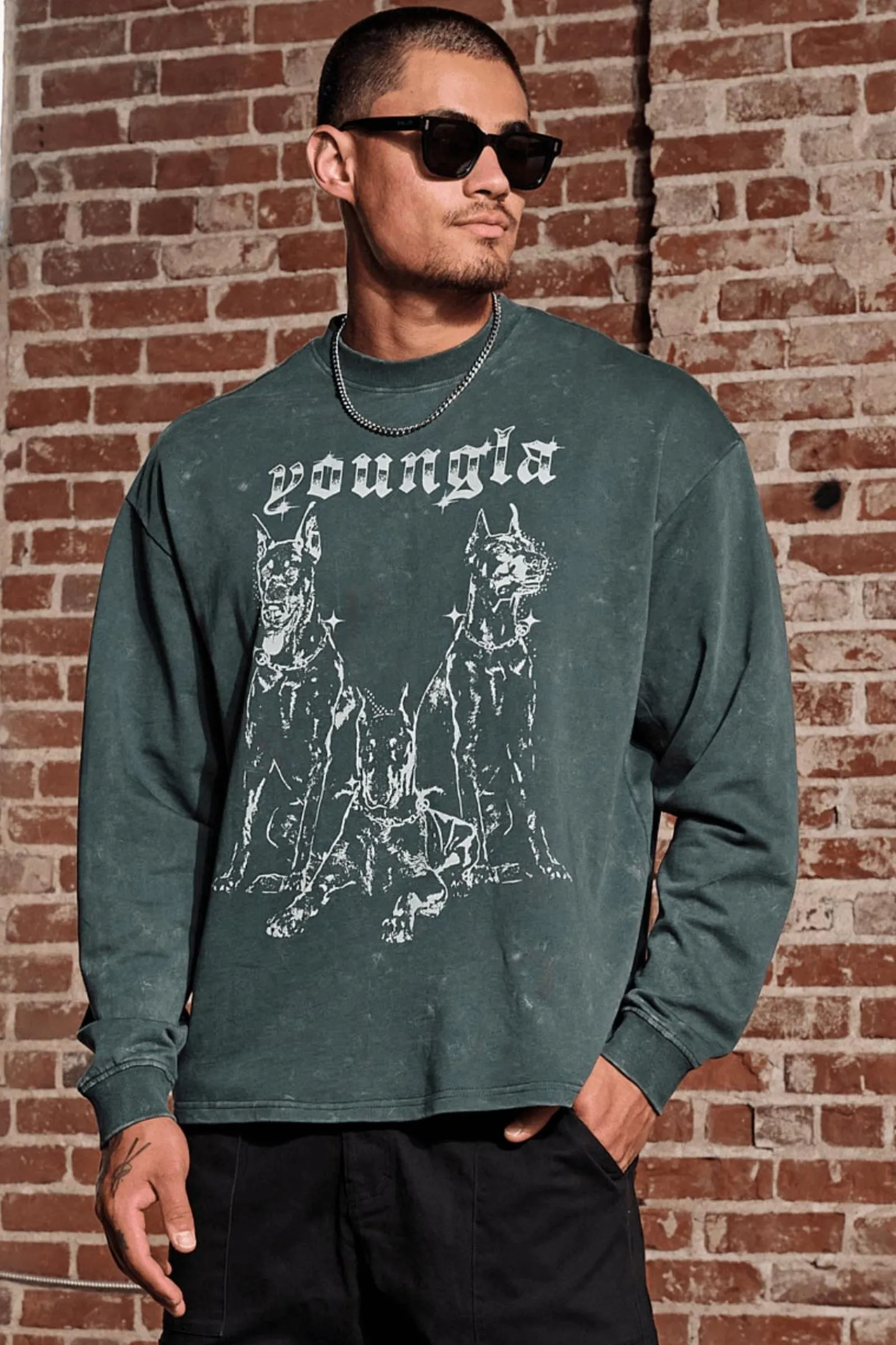 Shirts<Youngla 804 For All The Dogs Longsleeves Black Wash|Brown Wash|Deep Teal Wash|Grey Wash