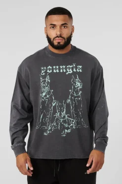 Shirts<Youngla 804 For All The Dogs Longsleeves Black Wash|Brown Wash|Deep Teal Wash|Grey Wash