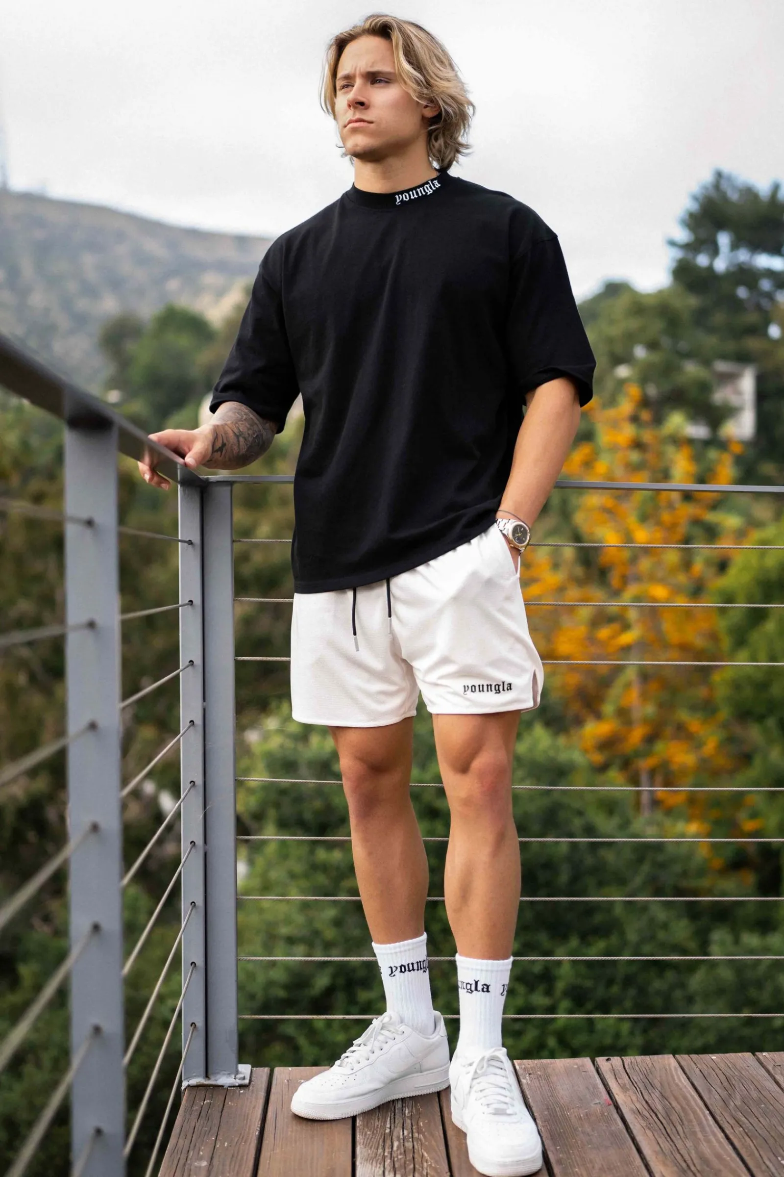 Shorts<Youngla 134 Game-Time Shorts & Socks Set Black|Carolina Blue|Chocolate|Foliage Green