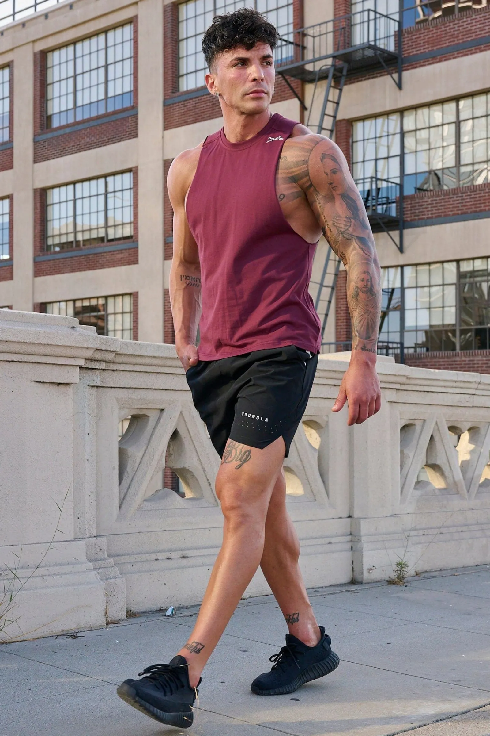 Tanks<Youngla 338 Offset Delt Tanks Black|Brown|Deep Burgundy|Light Grey