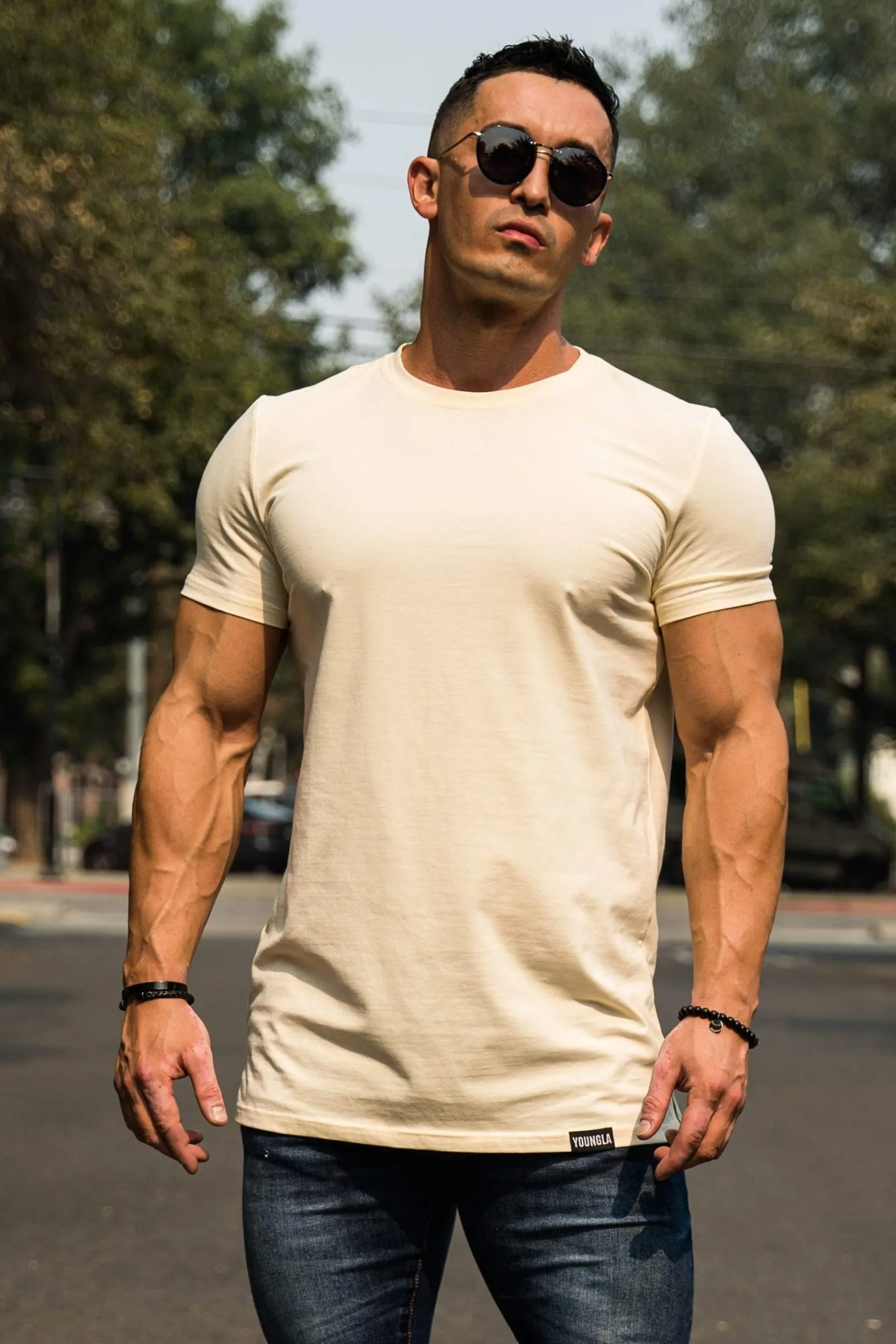 Shirts<Youngla 411 Perfect Tee-Straight Bottom Black|Khaki|White|Grey