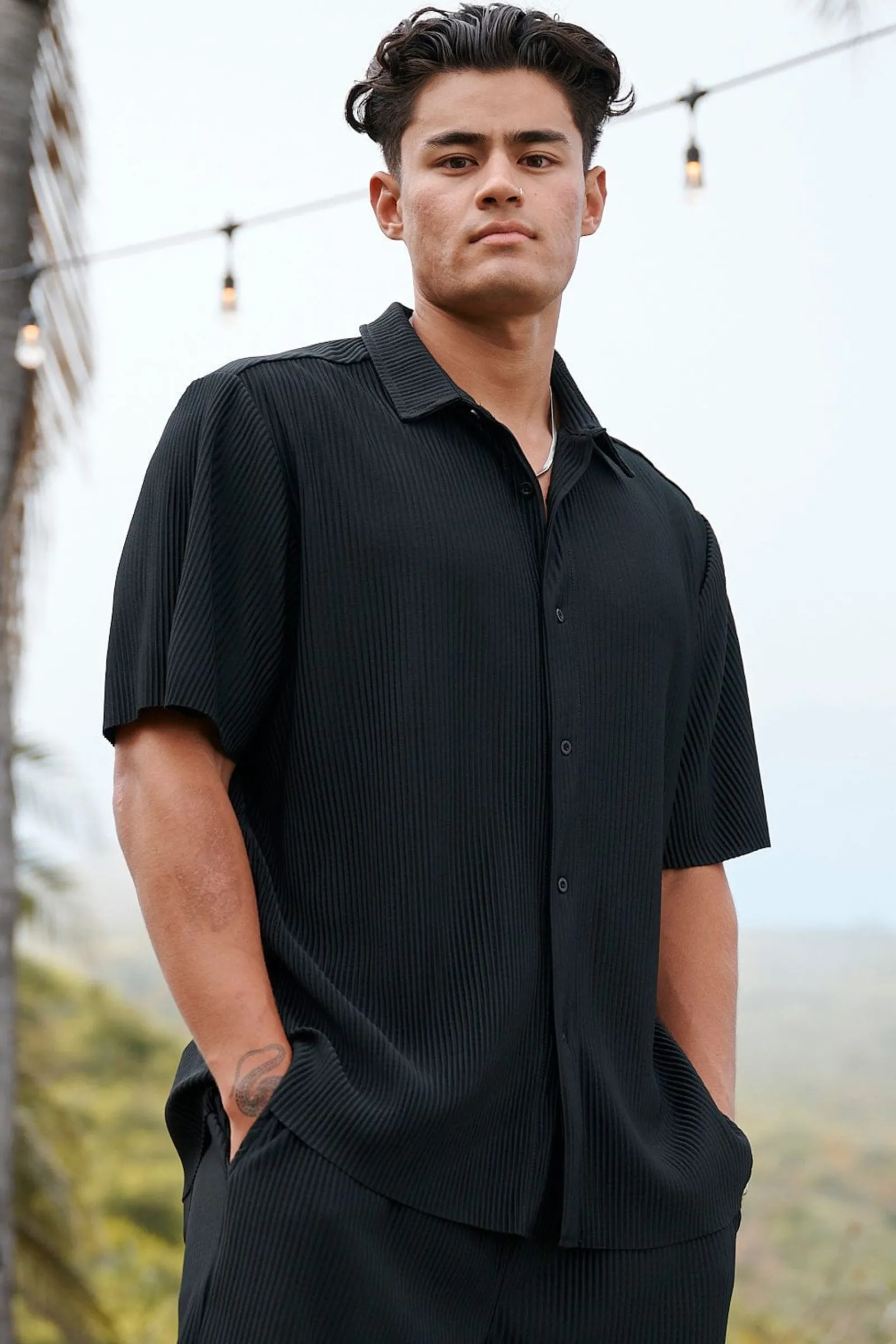 Shirts<Youngla 448 Pleated Festival Shirts Black|Chocolate|Cream|Light Blue