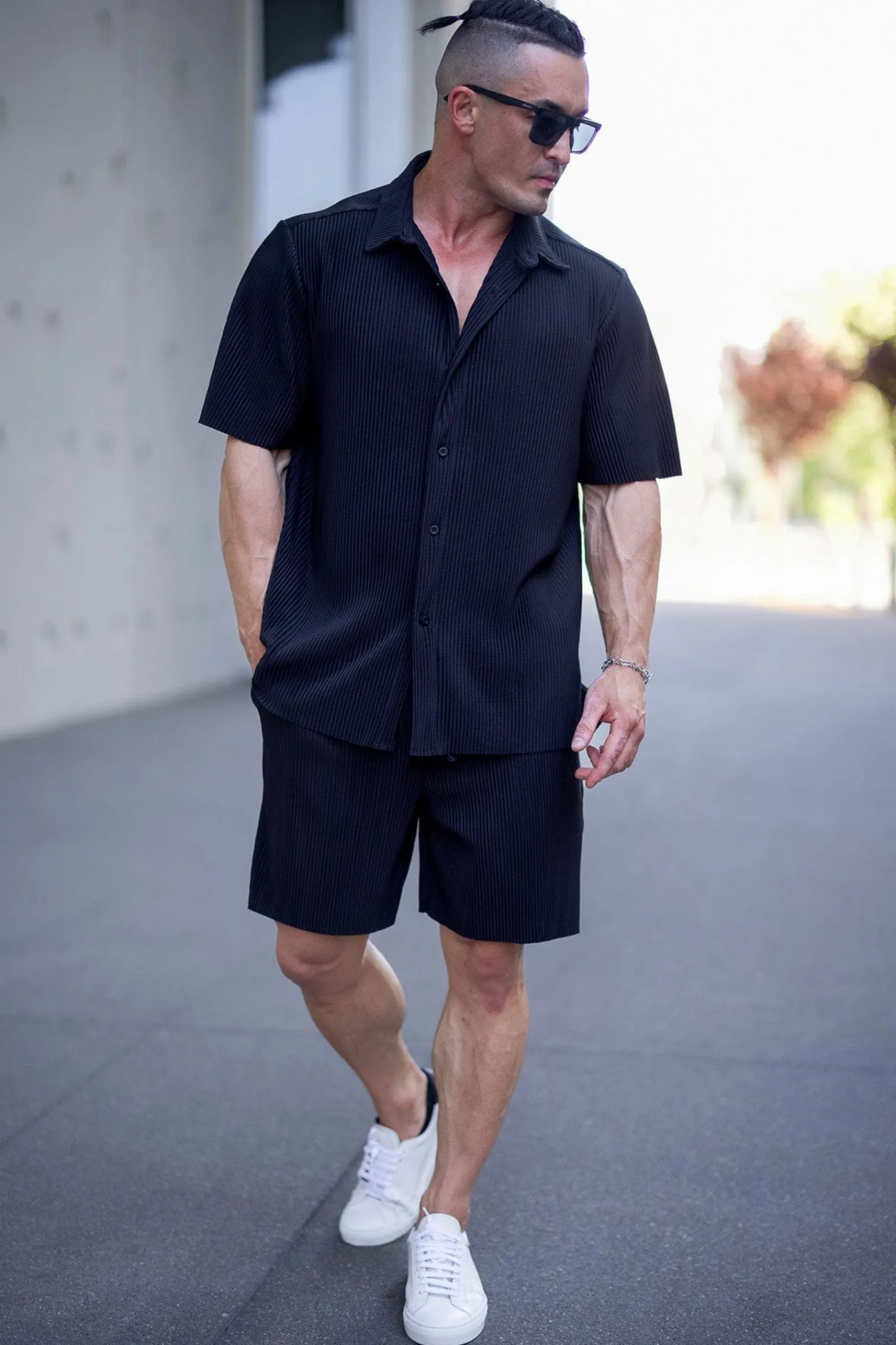 Shorts<Youngla 148 Pleated Festival Shorts Black|Chocolate|Cream|Light Blue