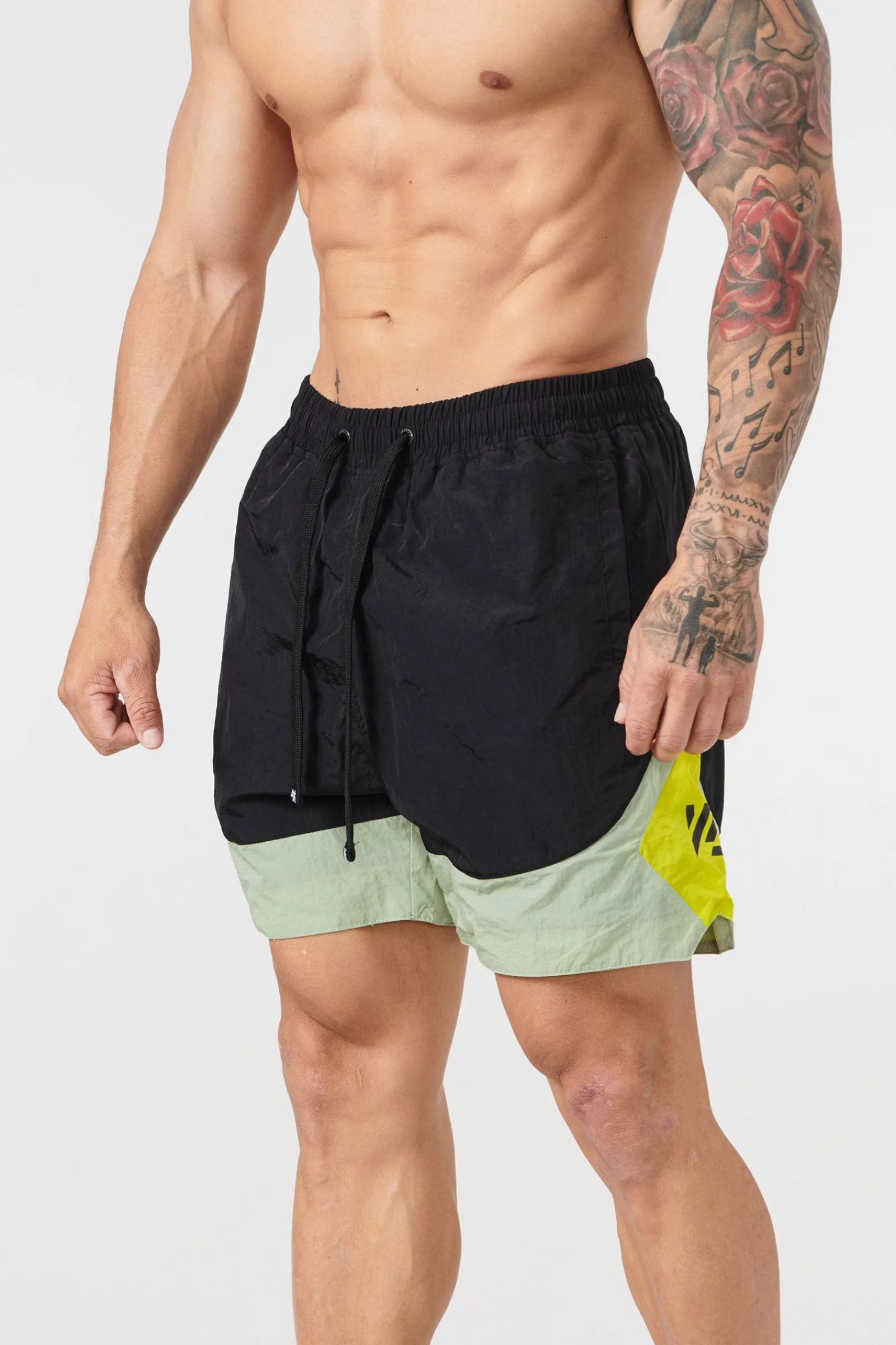 Shorts<Youngla 109 Retro Shorts All Black|All Grey|Black/Sage Green|Blue/Grey