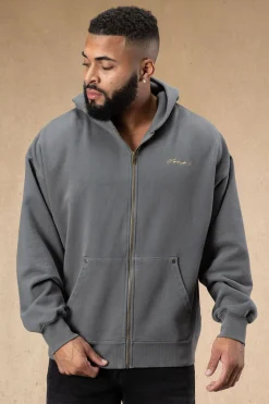 Outerwear<Youngla 546 Rivet Zipup Hoodies Black Wash|Brown Wash|Grey Wash|Off-White