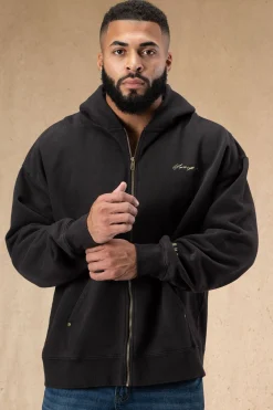 Outerwear<Youngla 546 Rivet Zipup Hoodies Black Wash|Brown Wash|Grey Wash|Off-White