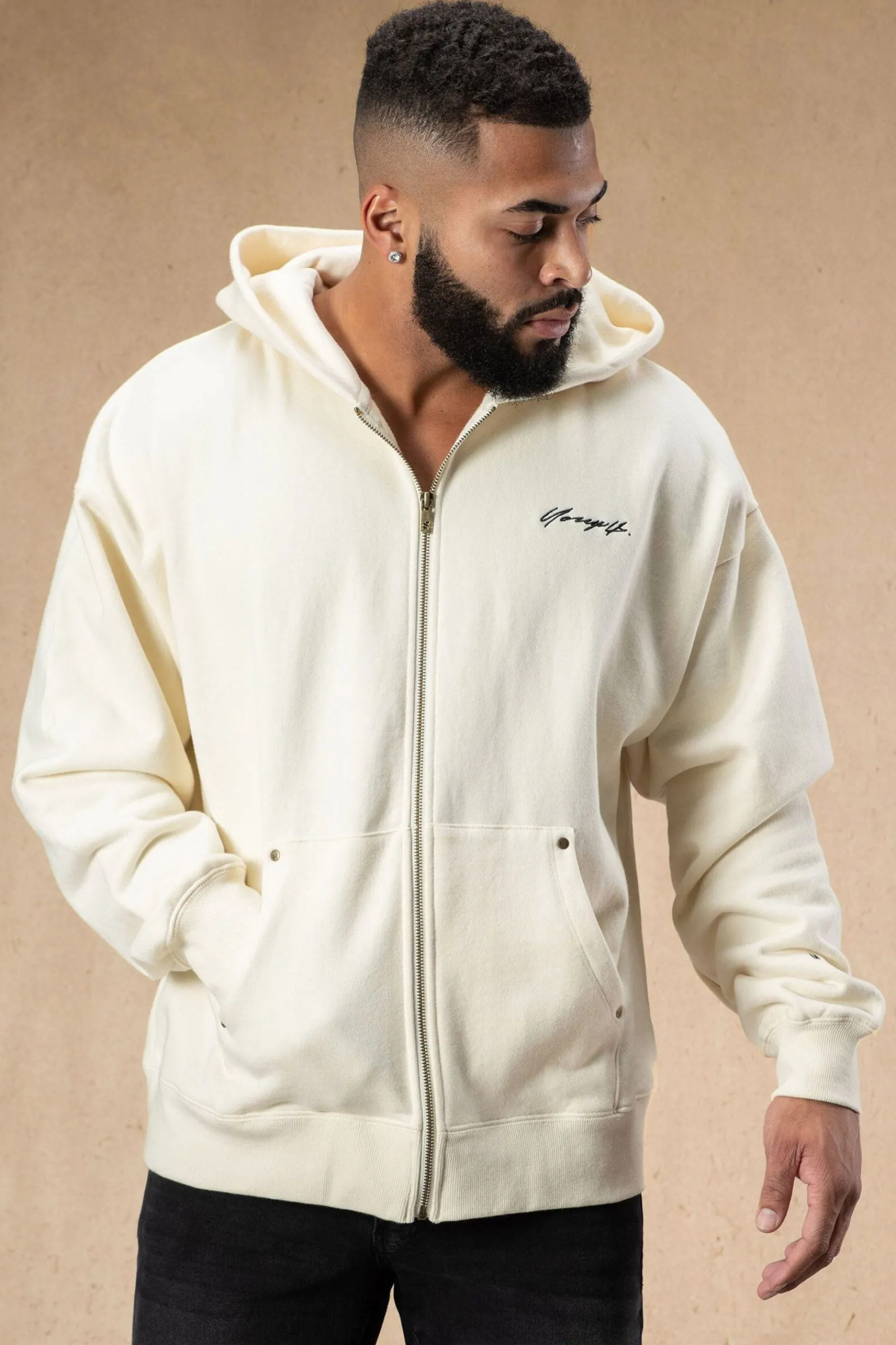 Outerwear<Youngla 546 Rivet Zipup Hoodies Black Wash|Brown Wash|Grey Wash|Off-White