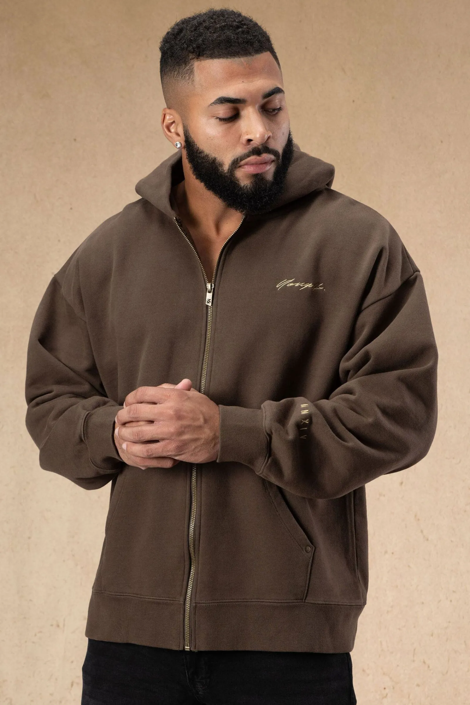 Outerwear<Youngla 546 Rivet Zipup Hoodies Black Wash|Brown Wash|Grey Wash|Off-White