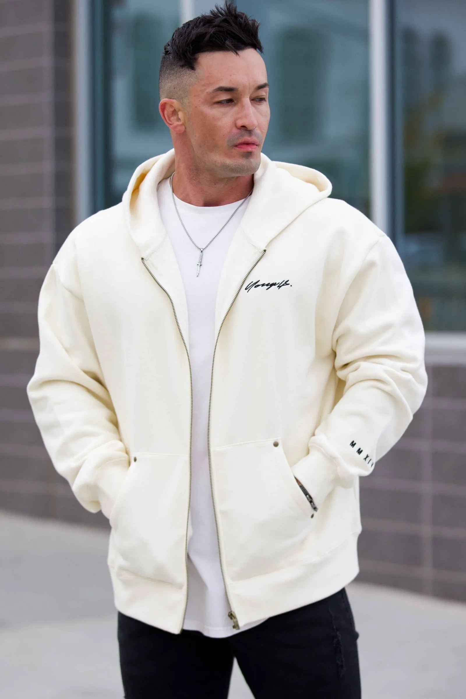 Outerwear<Youngla 546 Rivet Zipup Hoodies Black Wash|Brown Wash|Grey Wash|Off-White