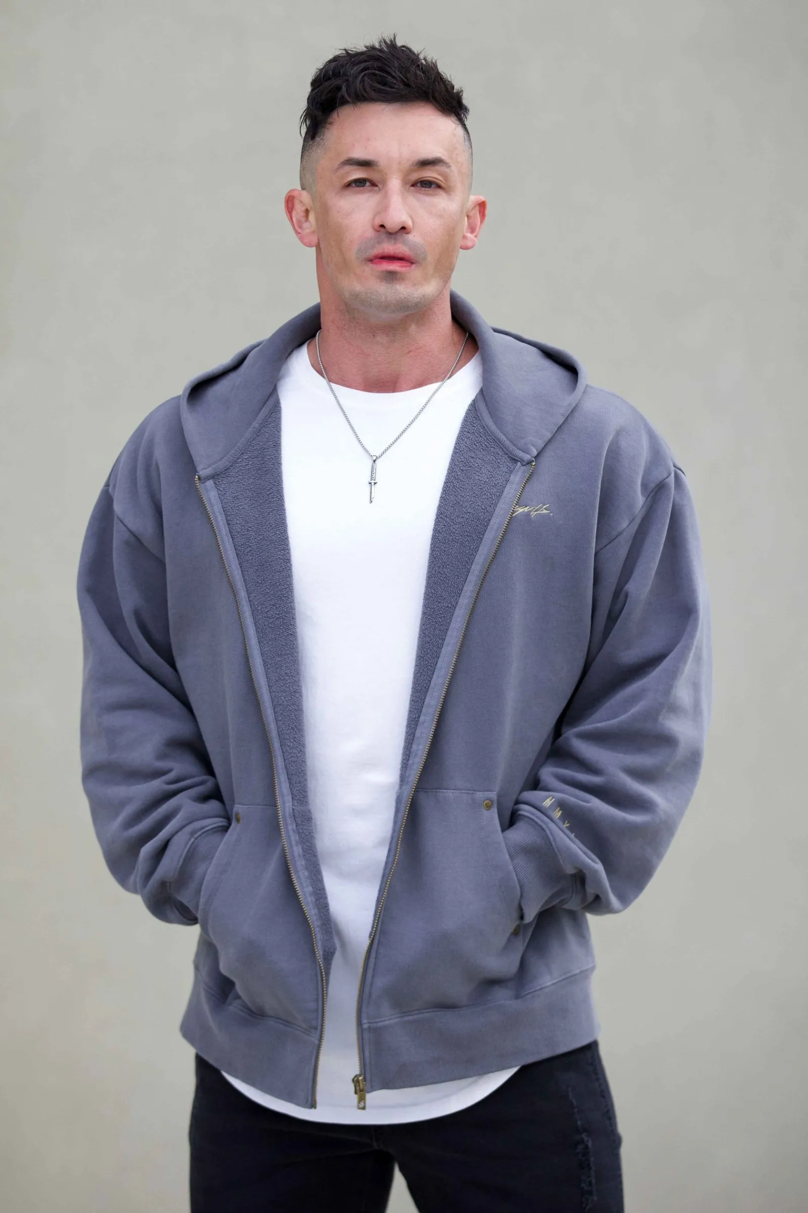 Outerwear<Youngla 546 Rivet Zipup Hoodies Black Wash|Brown Wash|Grey Wash|Off-White