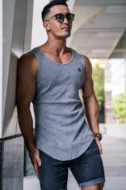 Tanks<Youngla 314 Scoop Bottom Ribbed Tank Grey Silver|Black|Burgundy|Black Acid Wash