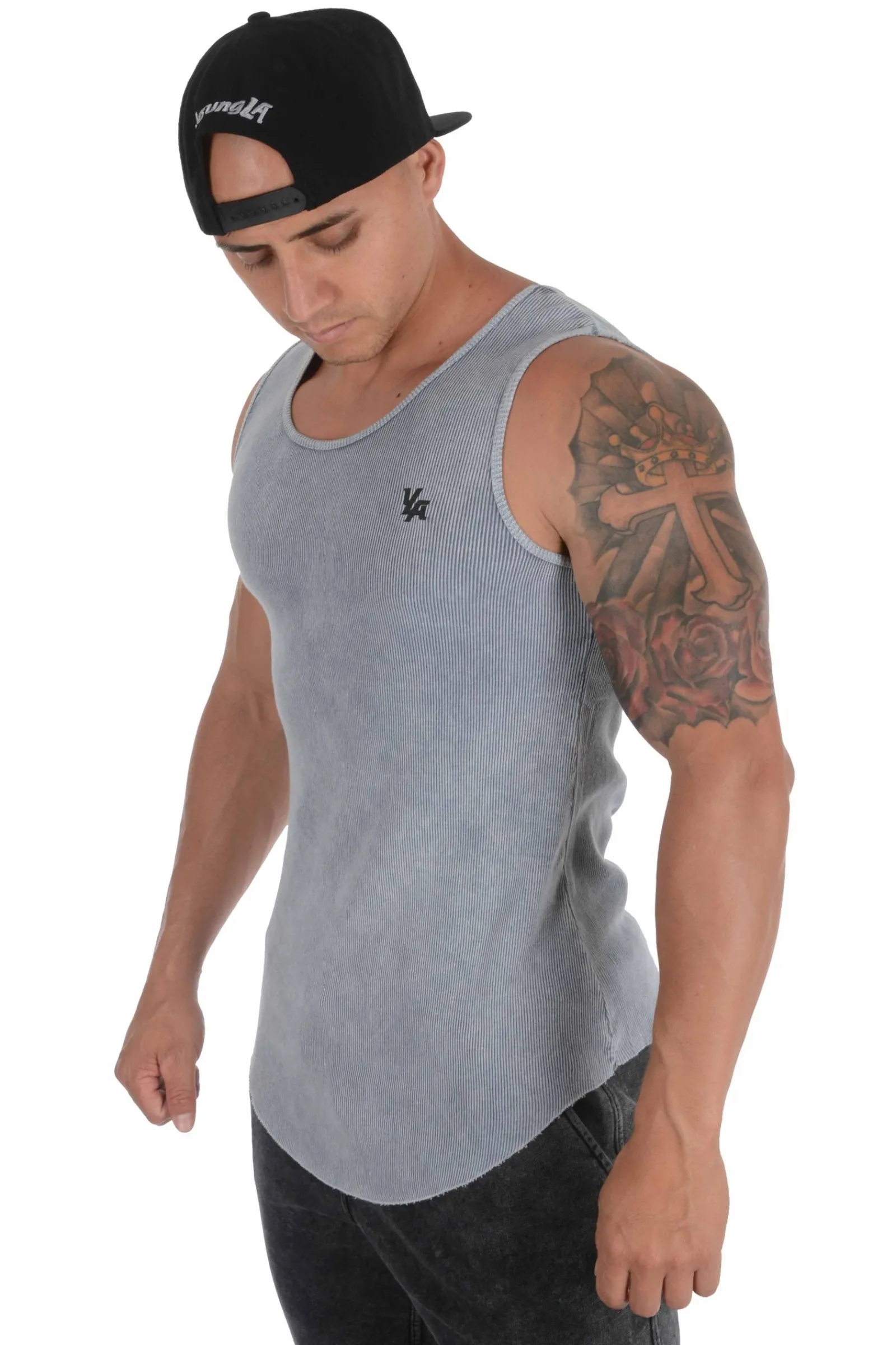 Tanks<Youngla 314 Scoop Bottom Ribbed Tank Grey Silver|Black|Burgundy|Black Acid Wash