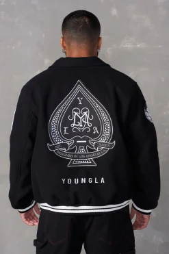 Outerwear<Youngla 569-Ace Of Spade Letterman Black|Bone|Carolina Blue