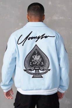 Outerwear<Youngla 569-Ace Of Spade Letterman Black|Bone|Carolina Blue