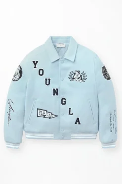 Outerwear<Youngla 569-Ace Of Spade Letterman Black|Bone|Carolina Blue