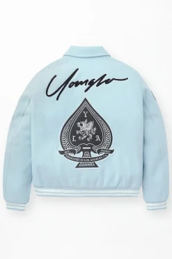 Outerwear<Youngla 569-Ace Of Spade Letterman Black|Bone|Carolina Blue