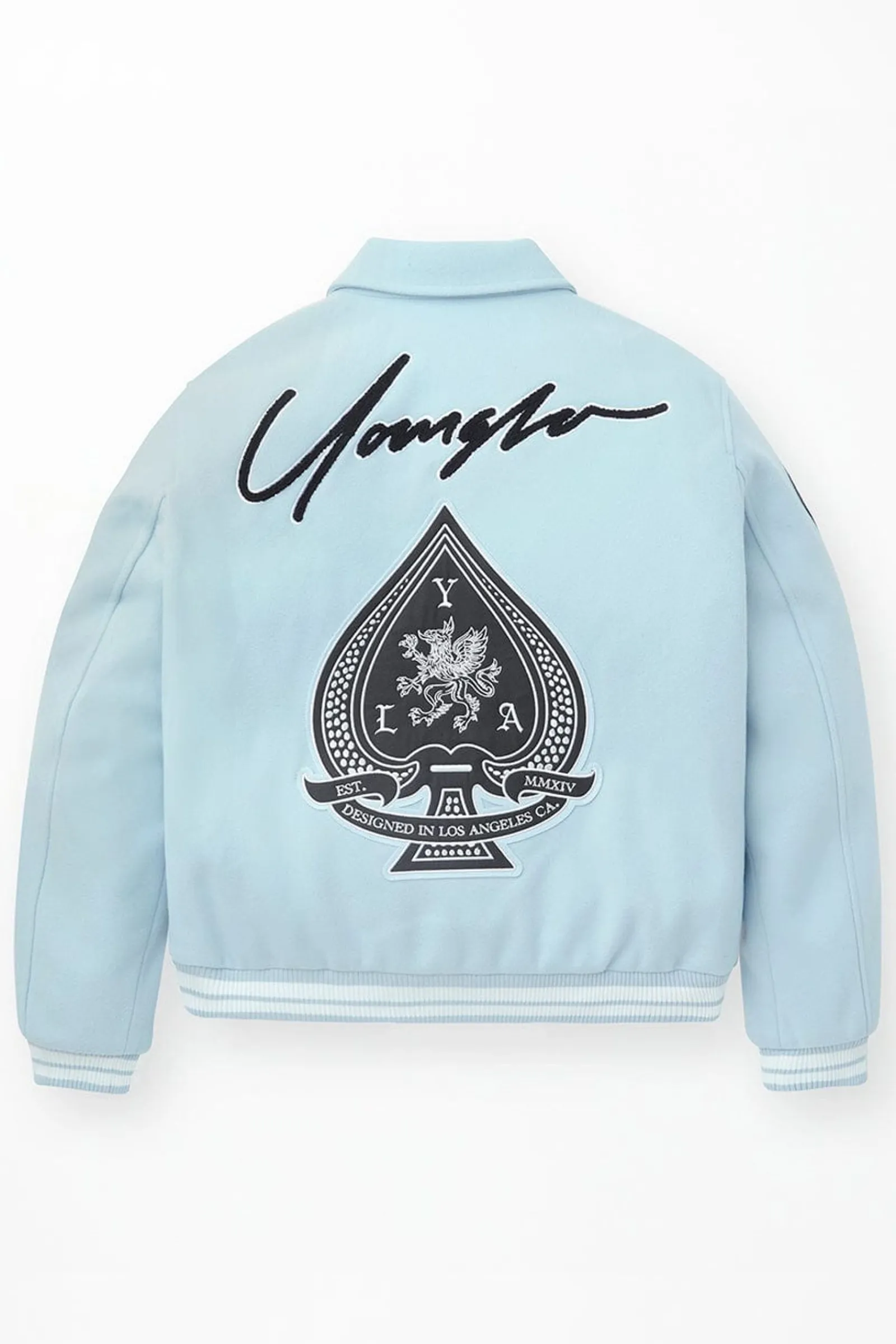 Outerwear<Youngla 569-Ace Of Spade Letterman Black|Bone|Carolina Blue