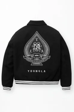 Outerwear<Youngla 569-Ace Of Spade Letterman Black|Bone|Carolina Blue