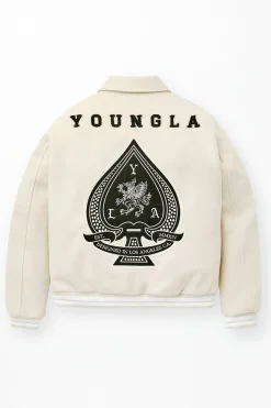 Outerwear<Youngla 569-Ace Of Spade Letterman Black|Bone|Carolina Blue