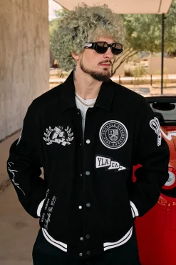 Outerwear<Youngla 569-Ace Of Spade Letterman Black|Bone|Carolina Blue