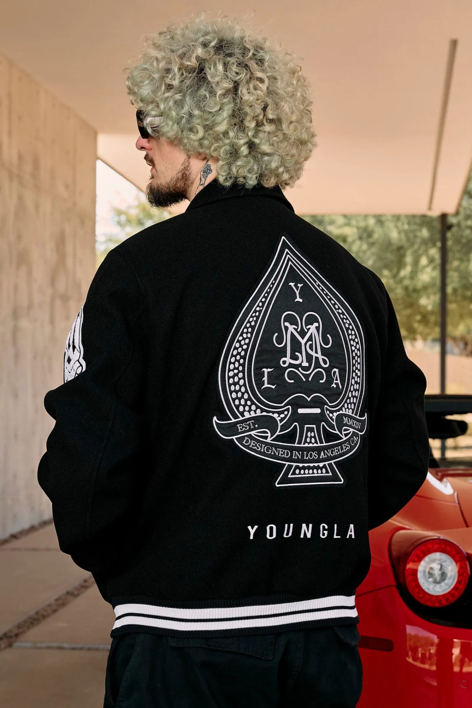 Outerwear<Youngla 569-Ace Of Spade Letterman Black|Bone|Carolina Blue