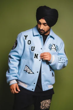 Outerwear<Youngla 569-Ace Of Spade Letterman Black|Bone|Carolina Blue
