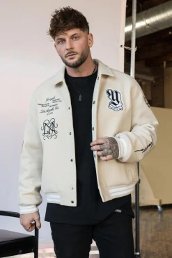 Outerwear<Youngla 569-Ace Of Spade Letterman Black|Bone|Carolina Blue