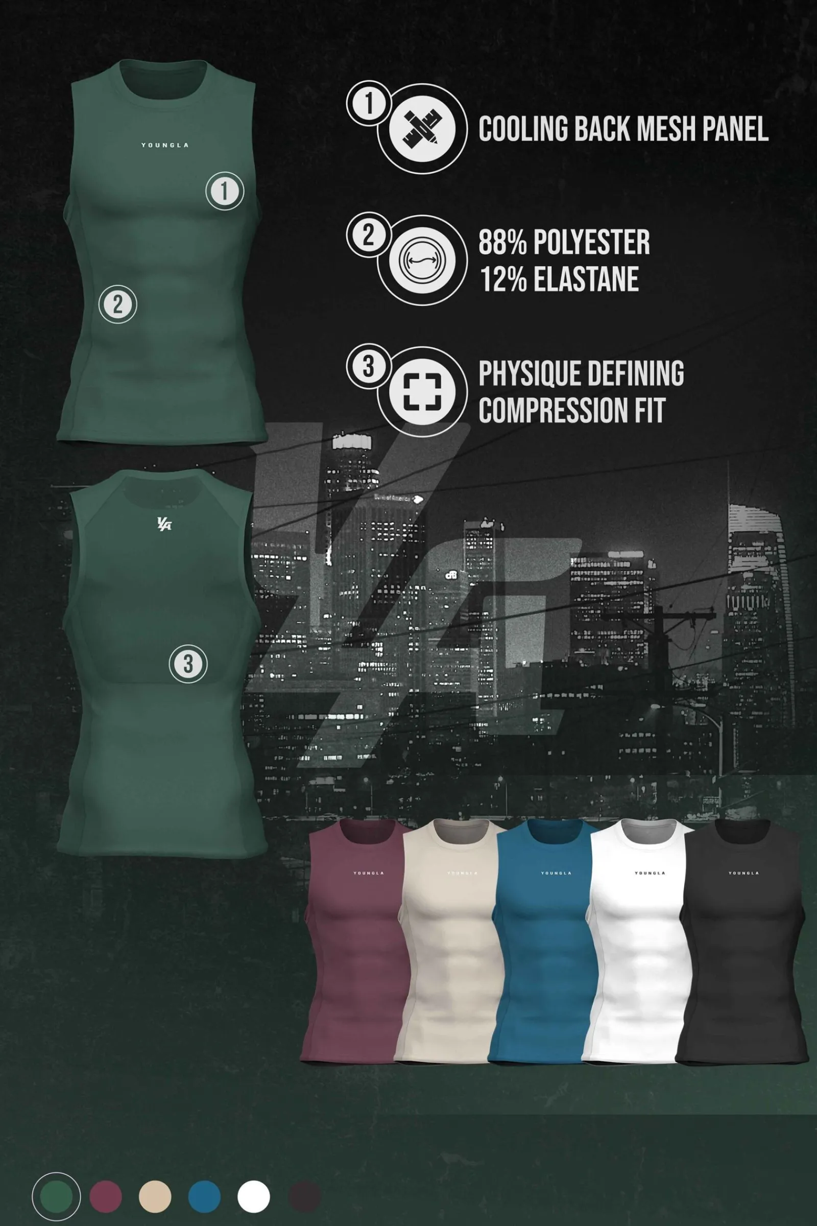 Tanks<Youngla 341-Blitz Compression Tanks Black|Grey|Hunter Green|Plum