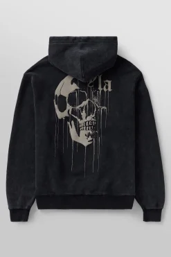 Outerwear<Youngla 551-Drippy Skull Hoodie Black Wash|Beige Wash|Grey Wash