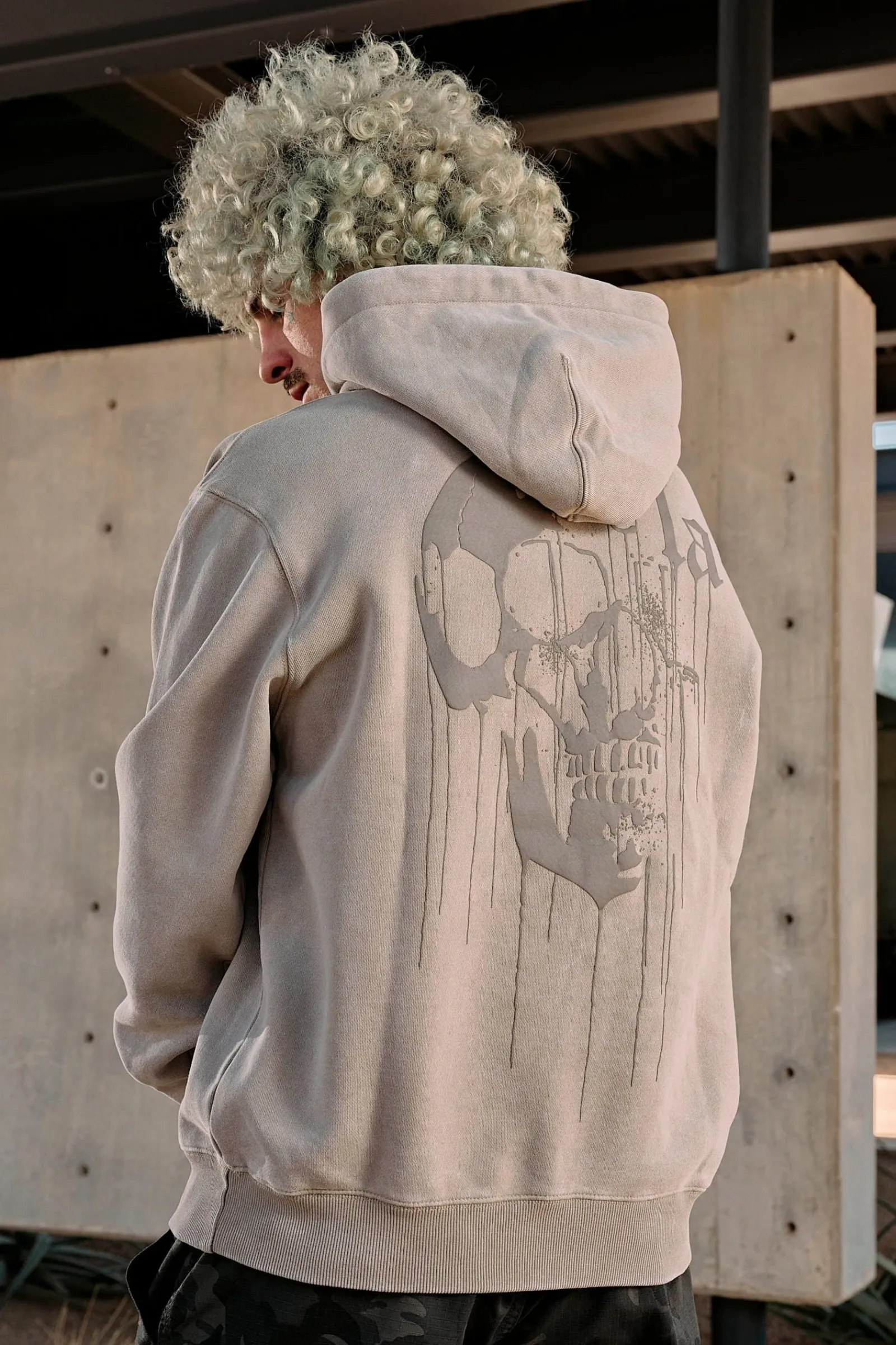 Outerwear<Youngla 551-Drippy Skull Hoodie Black Wash|Beige Wash|Grey Wash