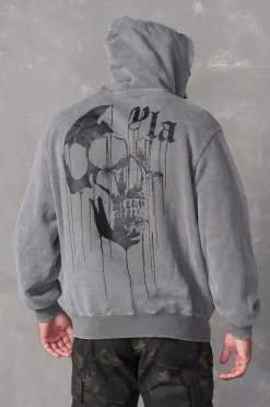 Outerwear<Youngla 551-Drippy Skull Hoodie Black Wash|Beige Wash|Grey Wash