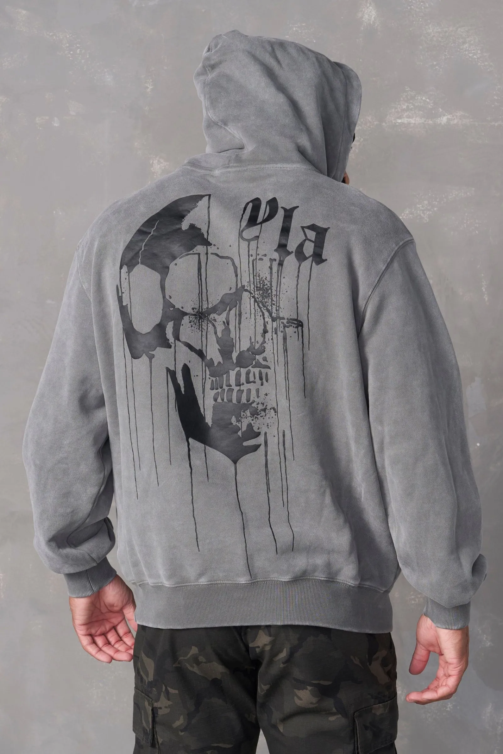 Outerwear<Youngla 551-Drippy Skull Hoodie Black Wash|Beige Wash|Grey Wash