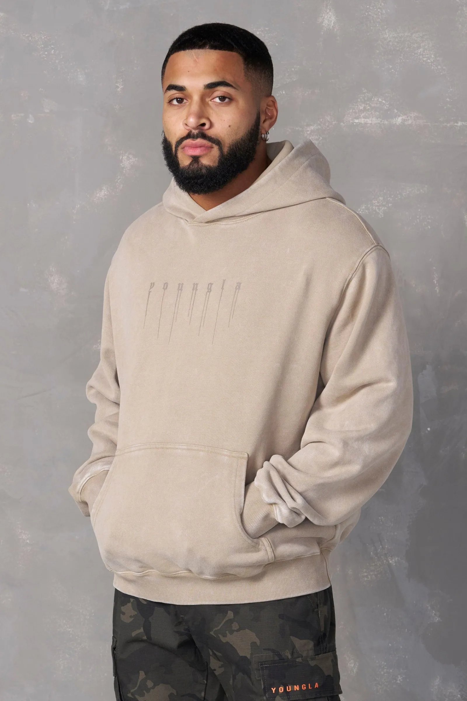 Outerwear<Youngla 551-Drippy Skull Hoodie Black Wash|Beige Wash|Grey Wash