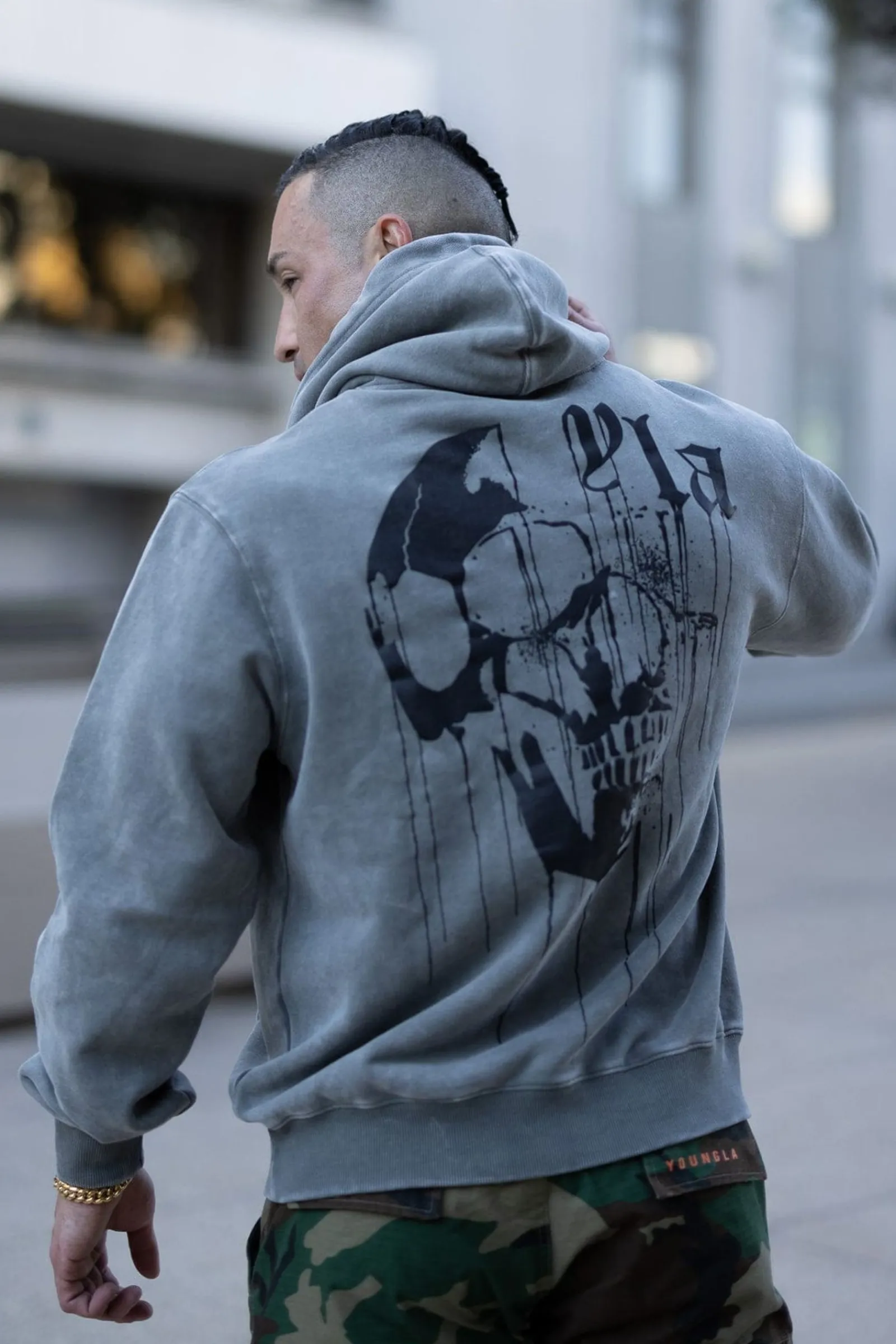 Outerwear<Youngla 551-Drippy Skull Hoodie Black Wash|Beige Wash|Grey Wash