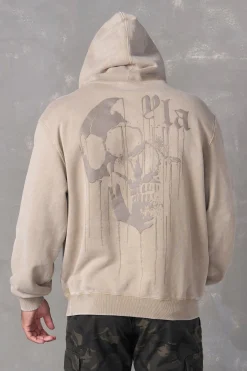 Outerwear<Youngla 551-Drippy Skull Hoodie Black Wash|Beige Wash|Grey Wash