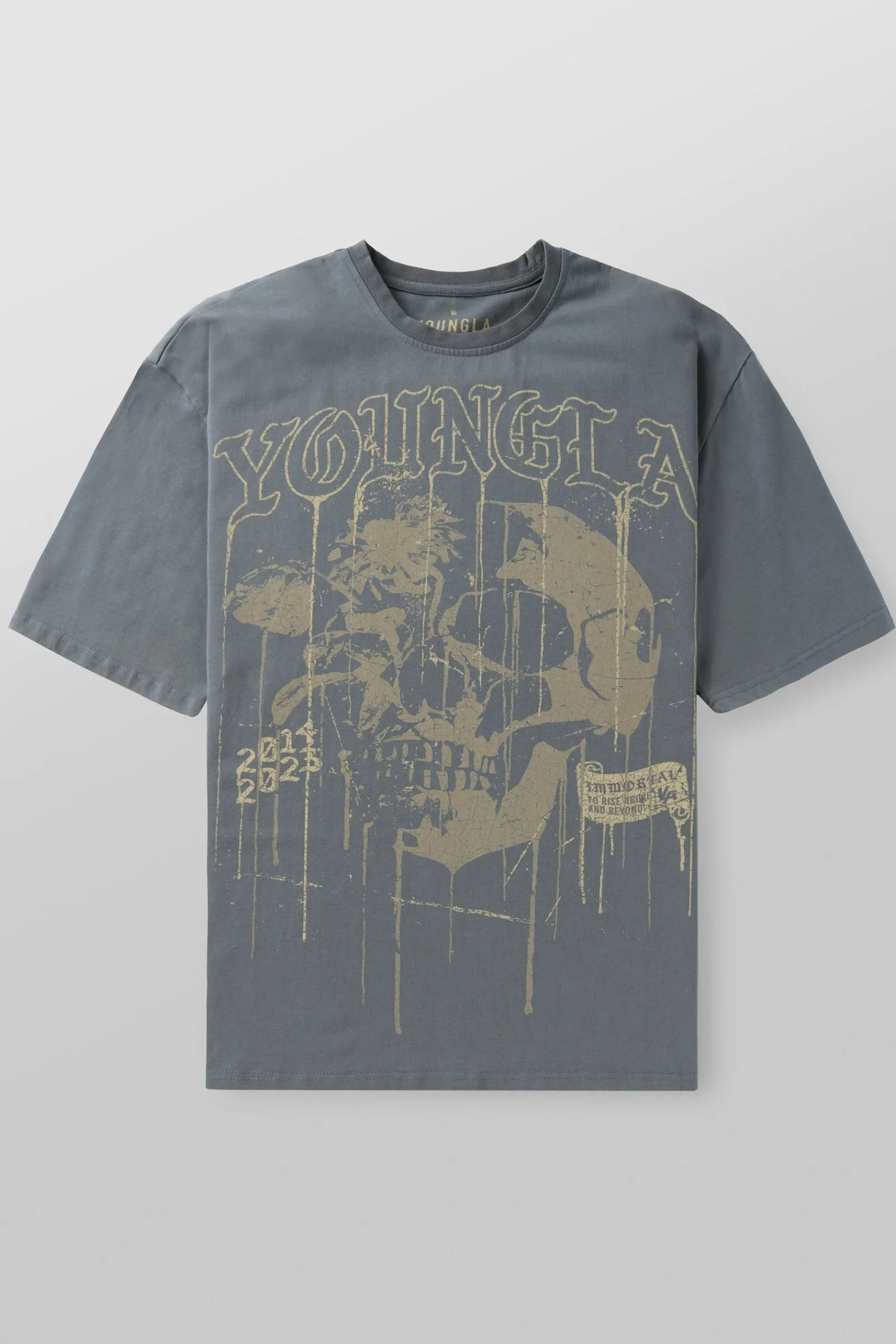 Shirts<Youngla 4116-Floral Skull Tees Black|Dark Red|Forest Green|Grey