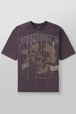 Shirts<Youngla 4116-Floral Skull Tees Black|Dark Red|Forest Green|Grey