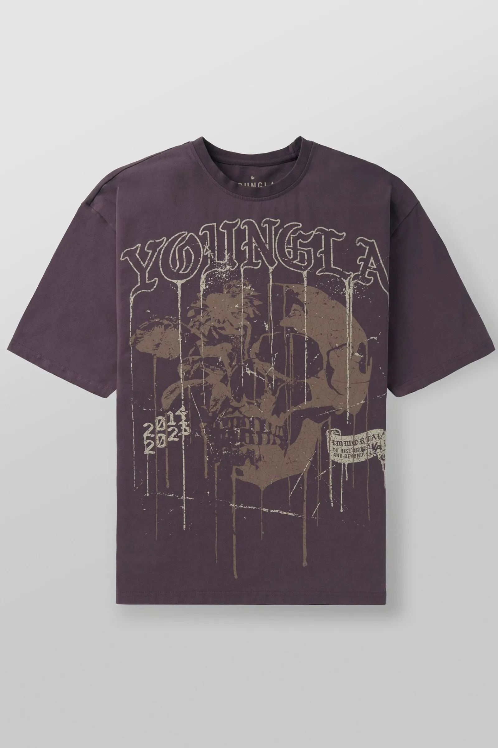 Shirts<Youngla 4116-Floral Skull Tees Black|Dark Red|Forest Green|Grey
