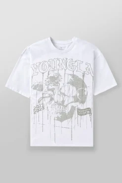 Shirts<Youngla 4116-Floral Skull Tees Black|Dark Red|Forest Green|Grey