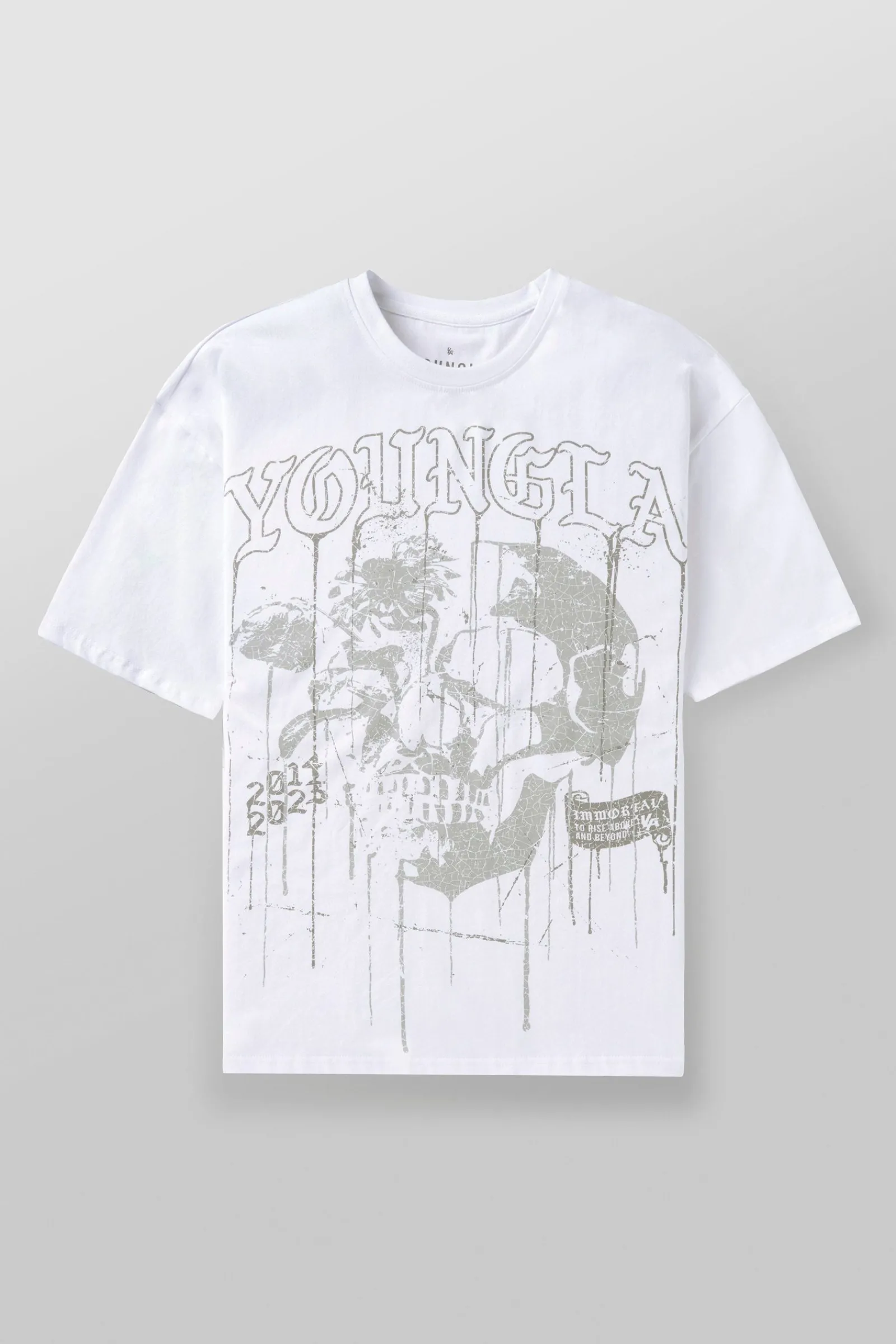 Shirts<Youngla 4116-Floral Skull Tees Black|Dark Red|Forest Green|Grey
