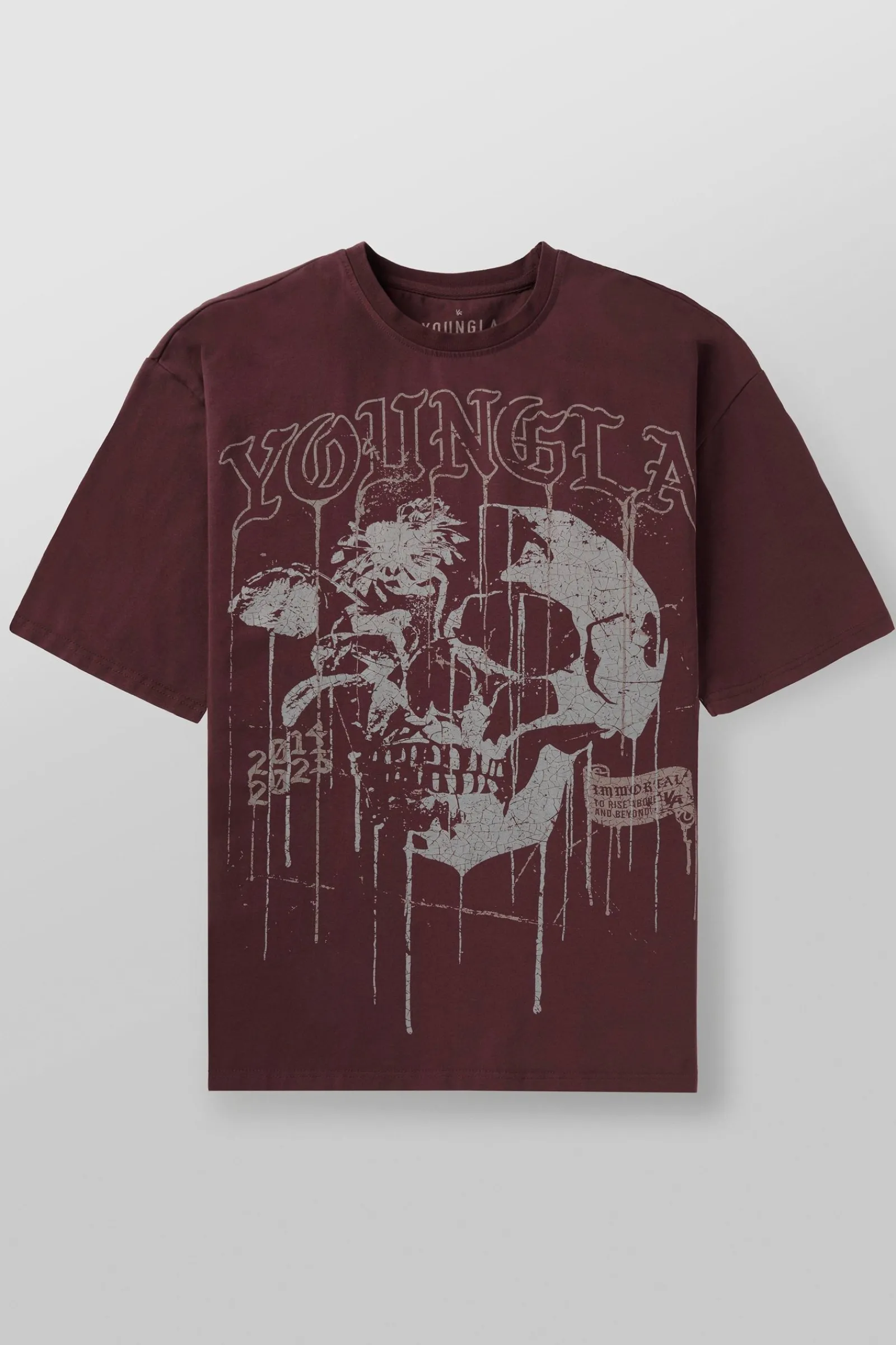 Shirts<Youngla 4116-Floral Skull Tees Black|Dark Red|Forest Green|Grey
