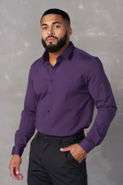 Shirts<Youngla 803-Formal Dress Shirts Black|Light Pink|Navy|Purple