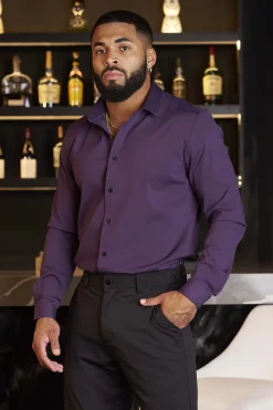 Shirts<Youngla 803-Formal Dress Shirts Black|Light Pink|Navy|Purple