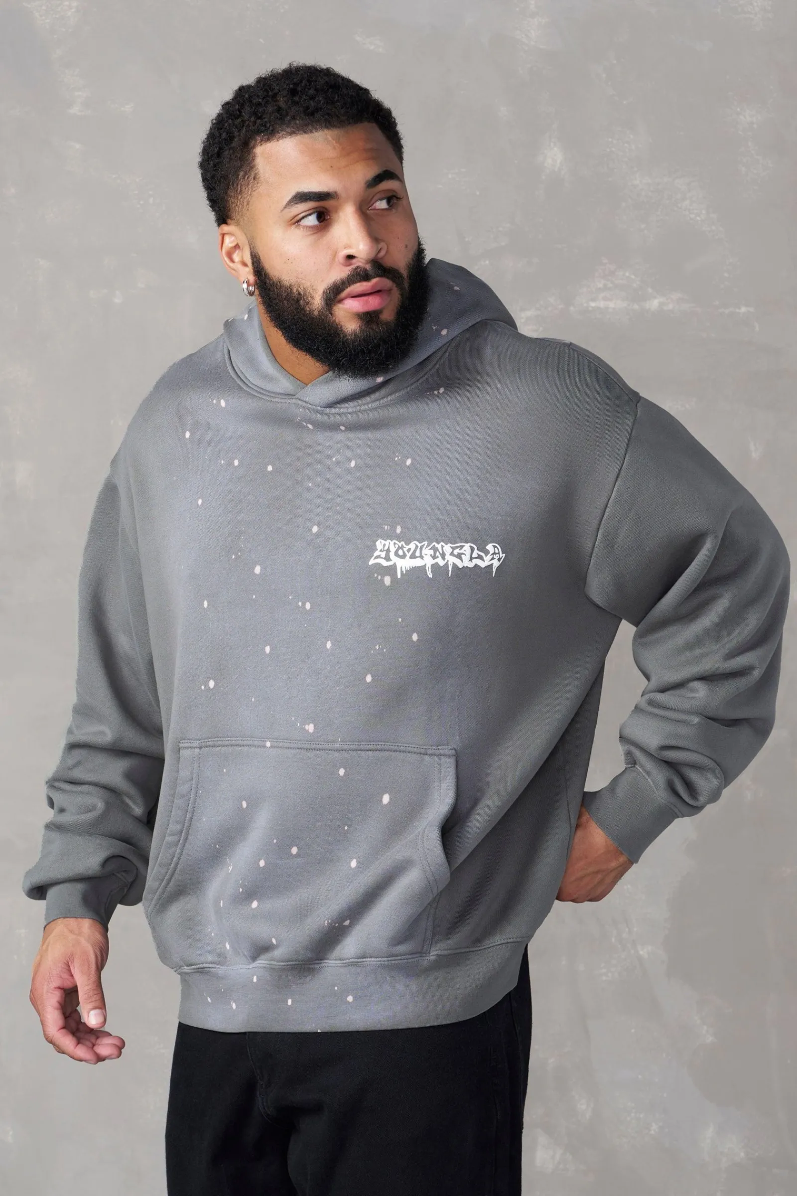 Outerwear<Youngla 5081-Graffiti Hoodies Black Wash|Blue Wash|Grey Wash