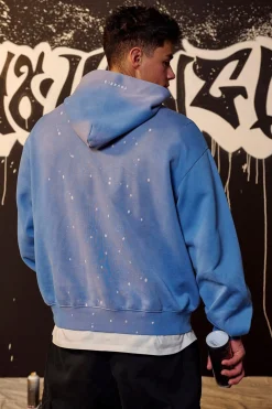 Outerwear<Youngla 5081-Graffiti Hoodies Black Wash|Blue Wash|Grey Wash
