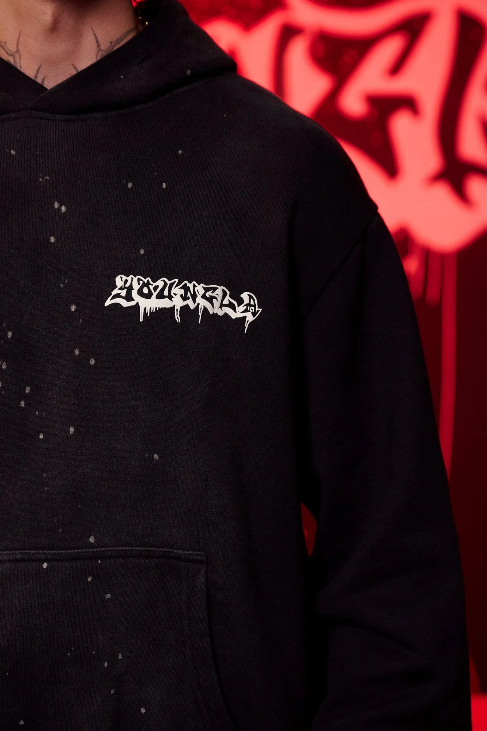 Outerwear<Youngla 5081-Graffiti Hoodies Black Wash|Blue Wash|Grey Wash