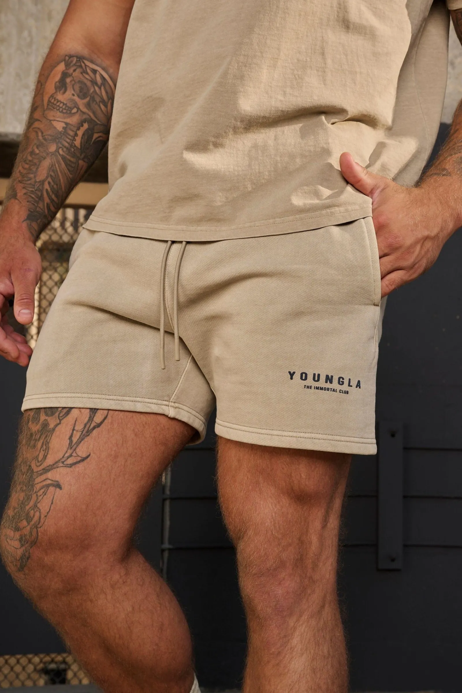 Shorts<Youngla 153-Immortal Club Shorts Black Wash|Brown Wash|Sand Wash|Slate Wash