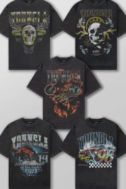 Shirts<Youngla 4058-Inferno Tees Blaze Rider|Haloed Skull|Road Ripper|Skeletal Serpents