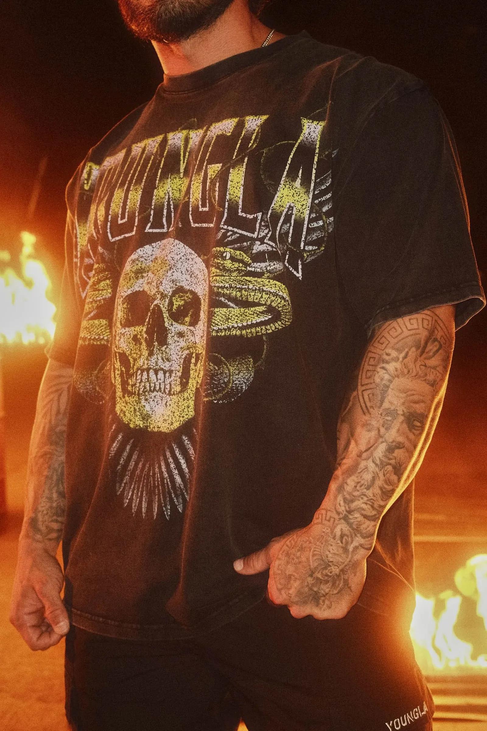 Shirts<Youngla 4058-Inferno Tees Blaze Rider|Haloed Skull|Road Ripper|Skeletal Serpents